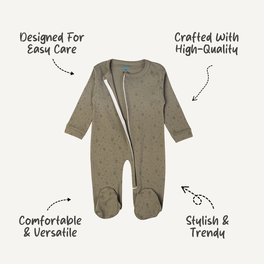 Babies Basic - Printed Cotton Long Sleeves Jumpsuit/Romper - Grey