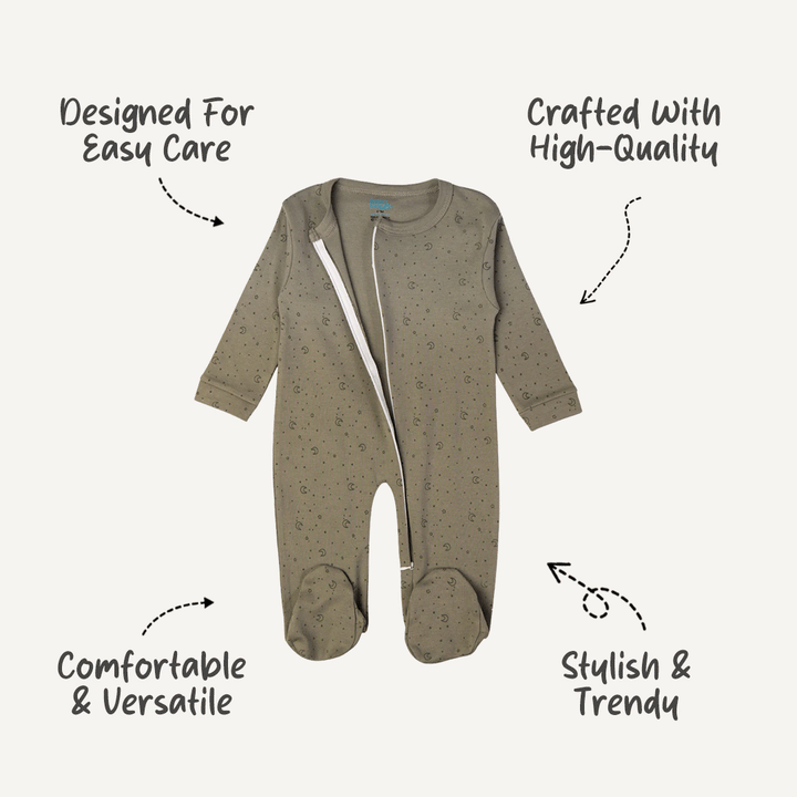 Babies Basic - Printed Cotton Long Sleeves Jumpsuit/Romper - Grey