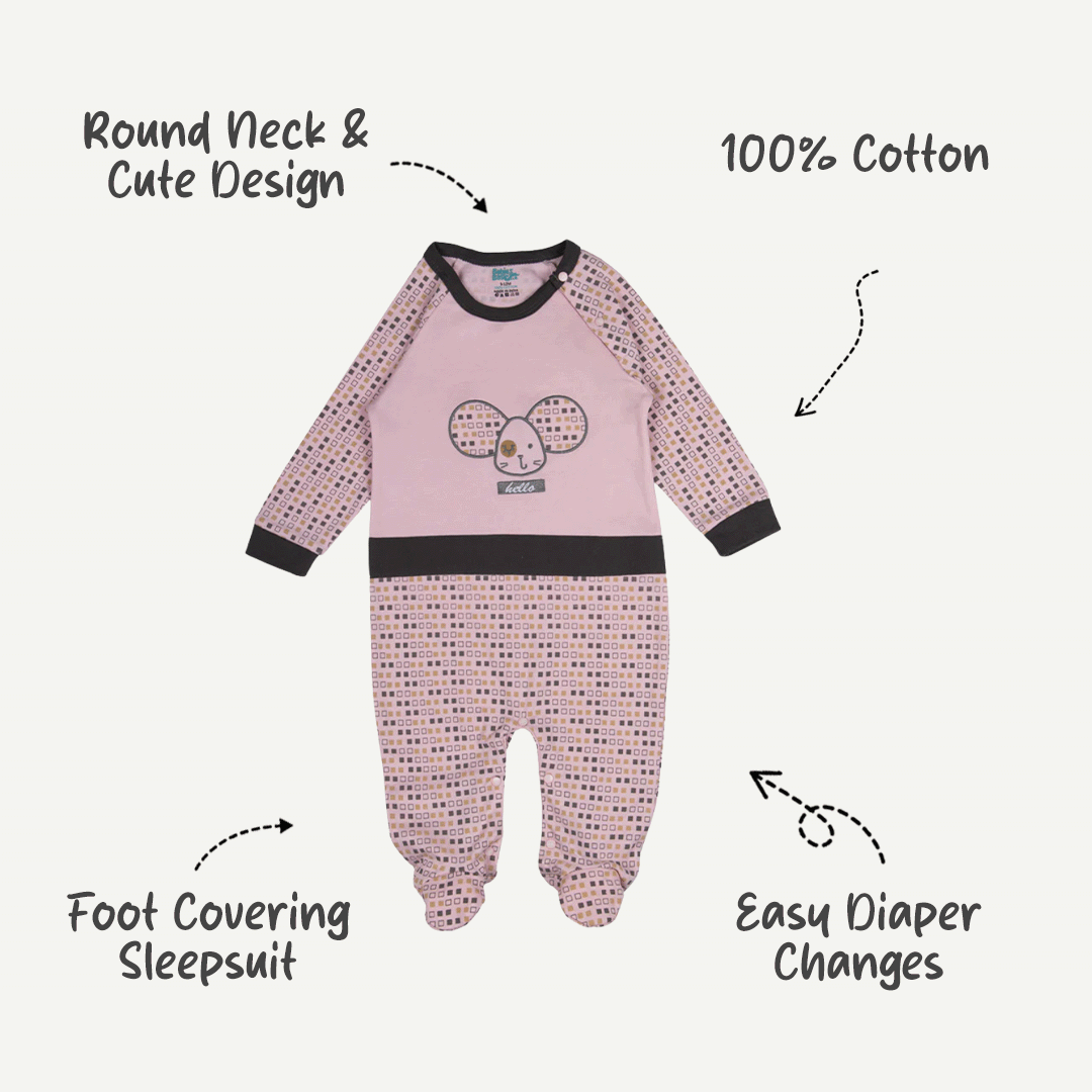BabiesBasic 100% Cotton Printed Long Sleeves Jumpsuit/Romper/Sleepsuit With Feet Covering For Babies