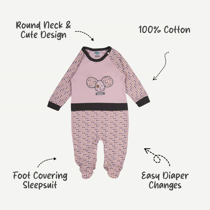 BabiesBasic 100% Cotton Printed Long Sleeves Jumpsuit/Romper/Sleepsuit With Feet Covering For Babies