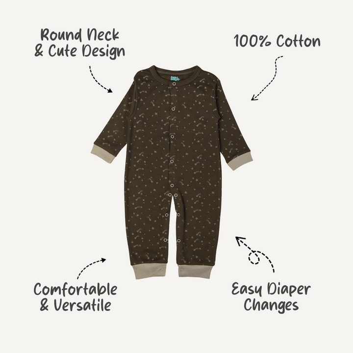 Babies Basic - Printed Cotton Long Sleeves Sleepsuit/Romper -Olive Green