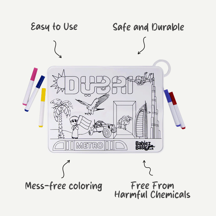 Reusable Silicone Coloring Mat for Kids - Dubai Design | Non-Toxic & Easy to Clean | For Creative Fun