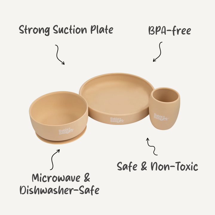 Babies Basic Silicone Plate, Bowl & Cup
