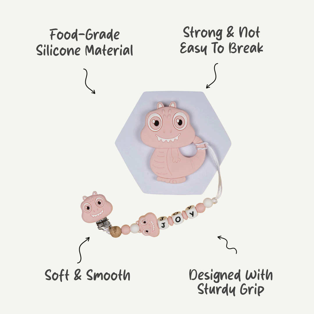 Personalized Pacifier Clip - Pink Dinosaur | Non Plastic Material