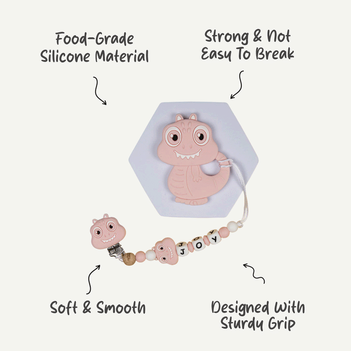 Personalized Pacifier Clip - Pink Dinosaur | Non Plastic Material