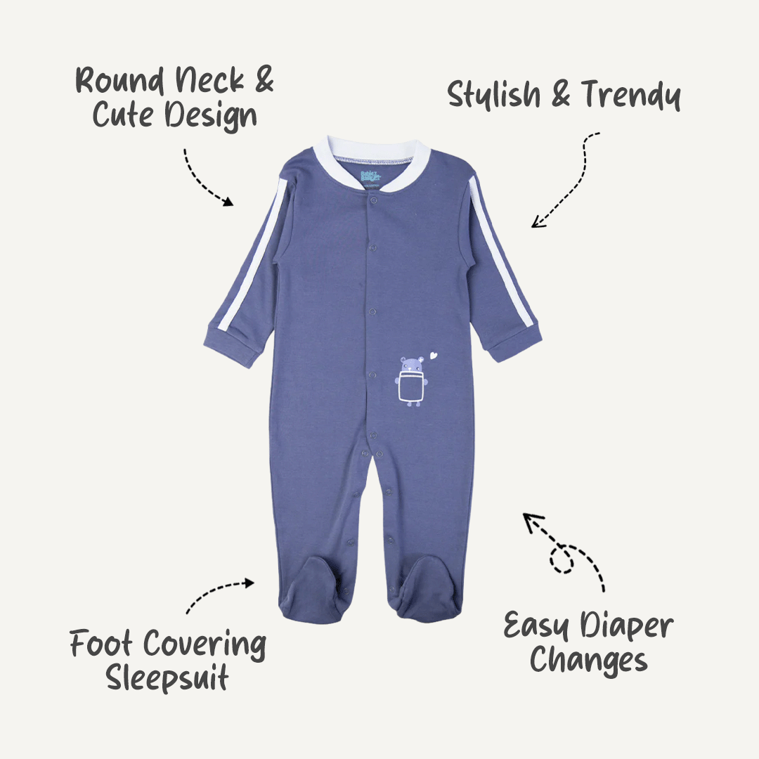 Babies Basic - Printed Cotton Long Sleeves Sleepsuit/Romper -Blue