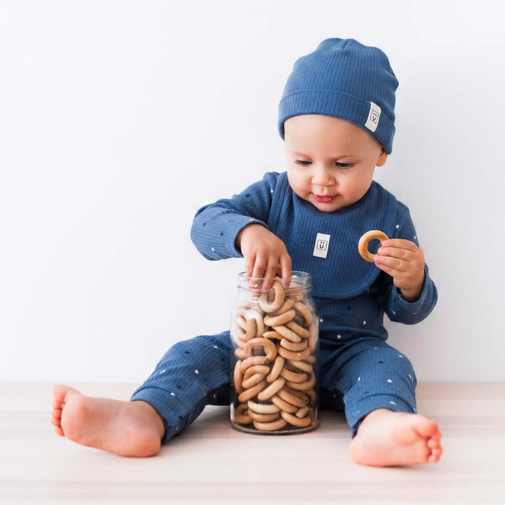 Babies Basic Ribbed Cotton Set with Sleepsuit/Romper, Cap and Bib