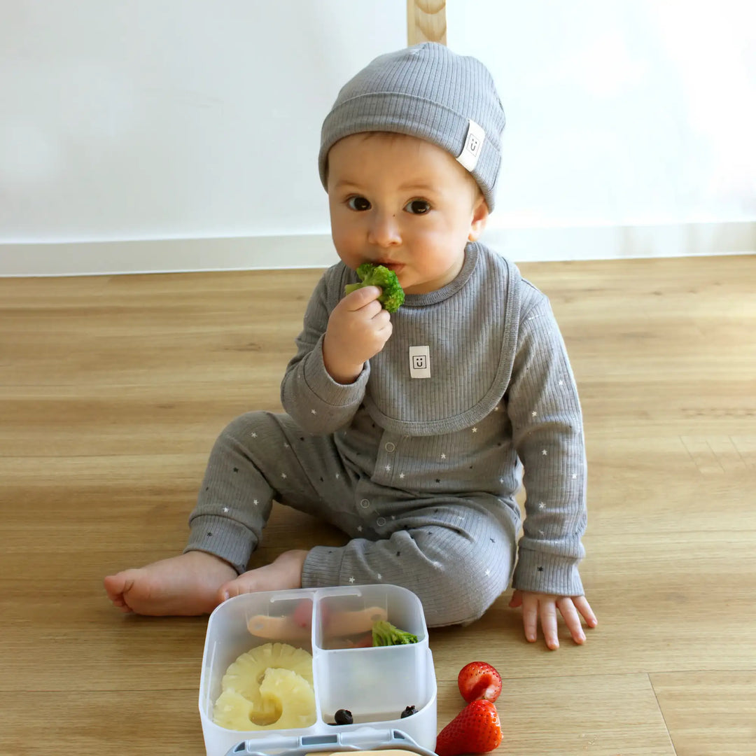 Babies Basic Ribbed Cotton Set with Sleepsuit/Romper, Cap and Bib