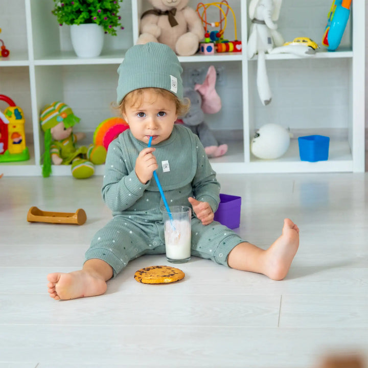Babies Basic Ribbed Cotton Set with Sleepsuit/Romper, Cap and Bib