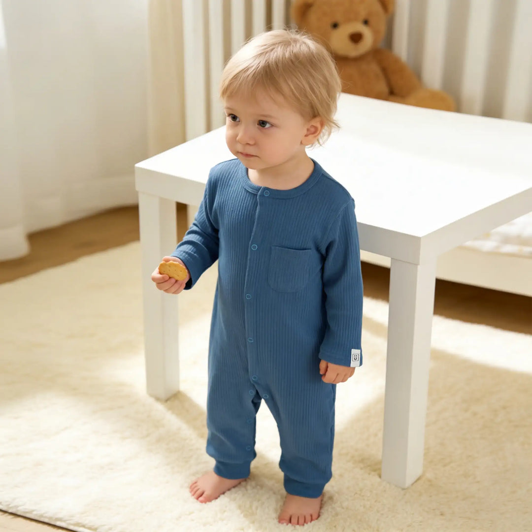 Babies Basic Ribbed Cotton Sleepsuit/Romper
