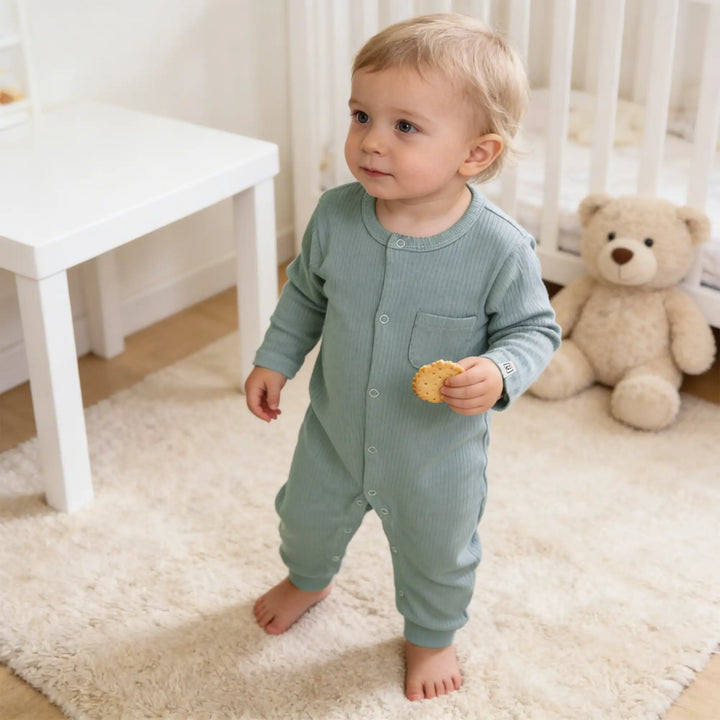 Babies Basic Ribbed Cotton Sleepsuit/Romper