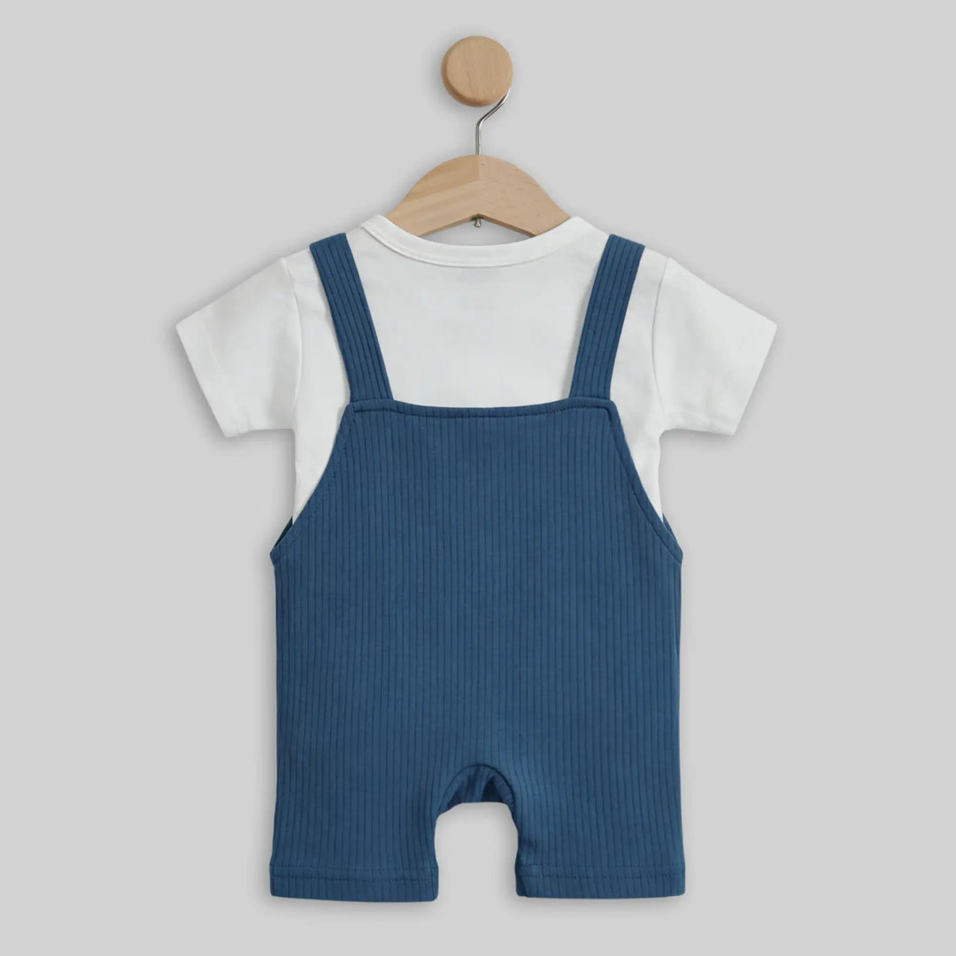 Babies Basic Ribbed Cotton Dungaree with Short Sleeves T-shirt
