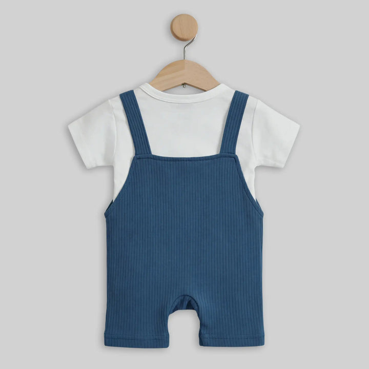 Babies Basic Ribbed Cotton Dungaree with Short Sleeves T-shirt