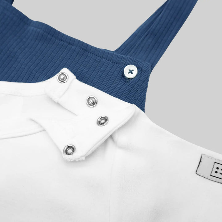 Babies Basic Ribbed Cotton Dungaree with Short Sleeves T-shirt