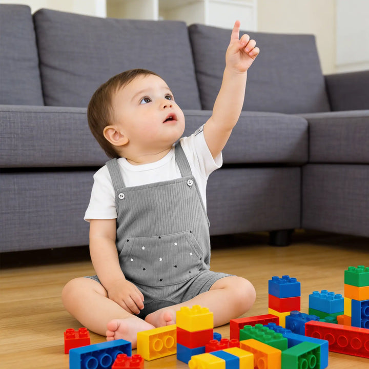 Babies Basic Ribbed Cotton Dungaree with Short Sleeves T-shirt