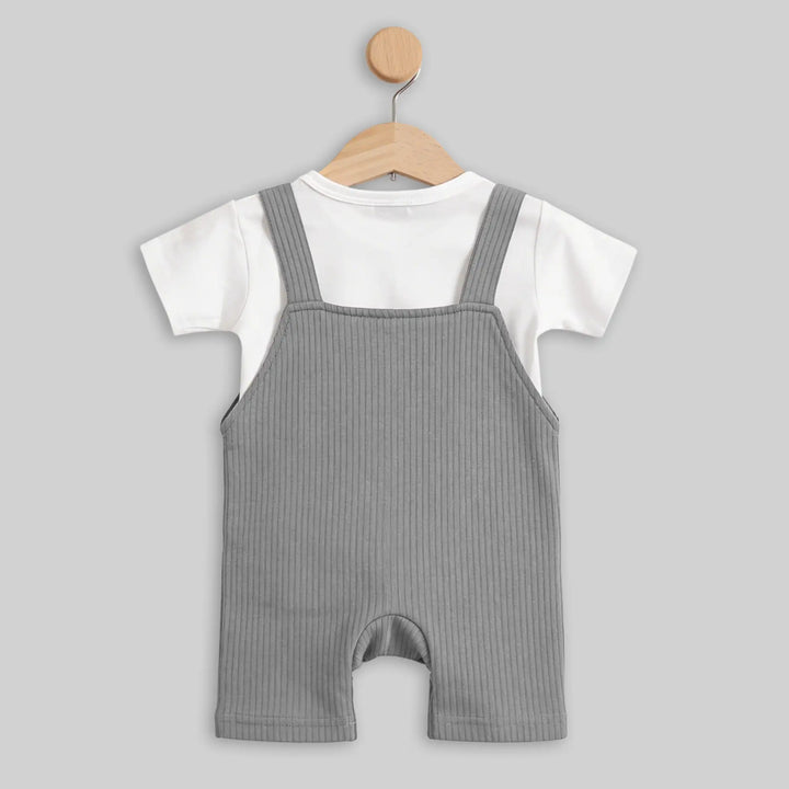 Babies Basic Ribbed Cotton Dungaree with Short Sleeves T-shirt