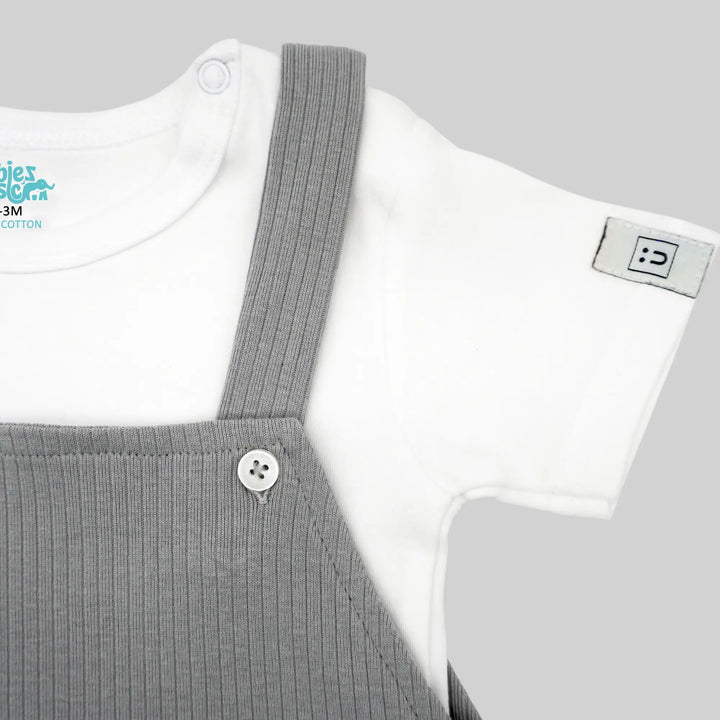 Babies Basic Ribbed Cotton Dungaree with Short Sleeves T-shirt