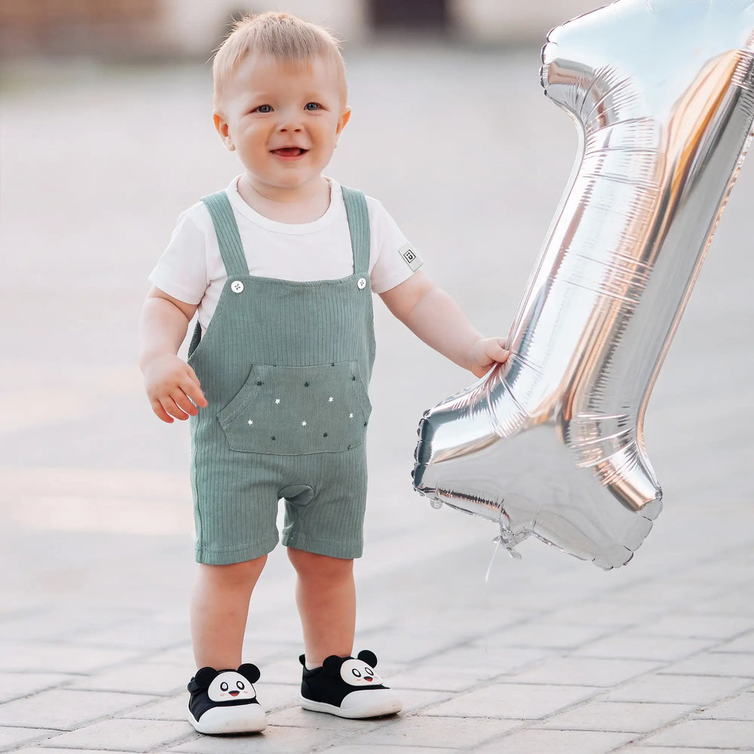 Babies Basic Ribbed Cotton Dungaree with Short Sleeves T-shirt