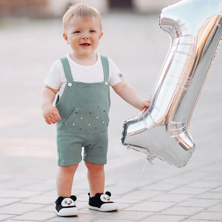 Babies Basic Ribbed Cotton Dungaree with Short Sleeves T-shirt