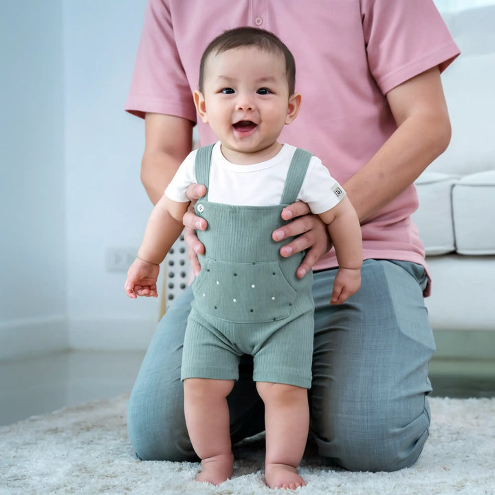 Babies Basic Ribbed Cotton Dungaree with Short Sleeves T-shirt