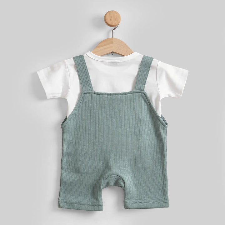 Babies Basic Ribbed Cotton Dungaree with Short Sleeves T-shirt