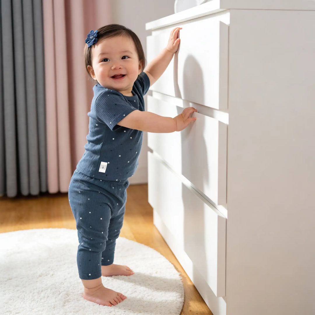 Babies Basic Ribbed Cotton Printed Short Sleeves T-shirt and Printed Pyjama Set