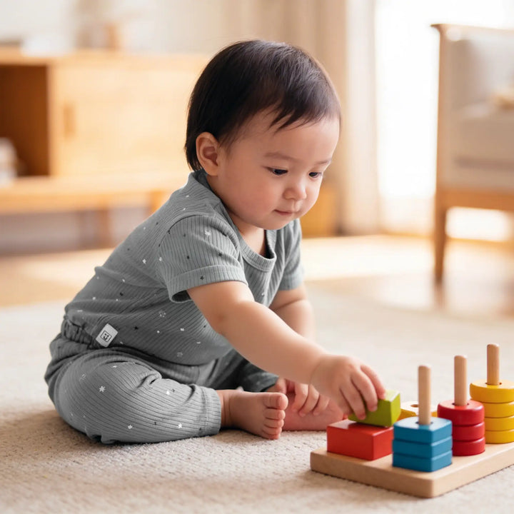 Babies Basic Ribbed Cotton Printed Short Sleeves T-shirt and Printed Pyjama Set