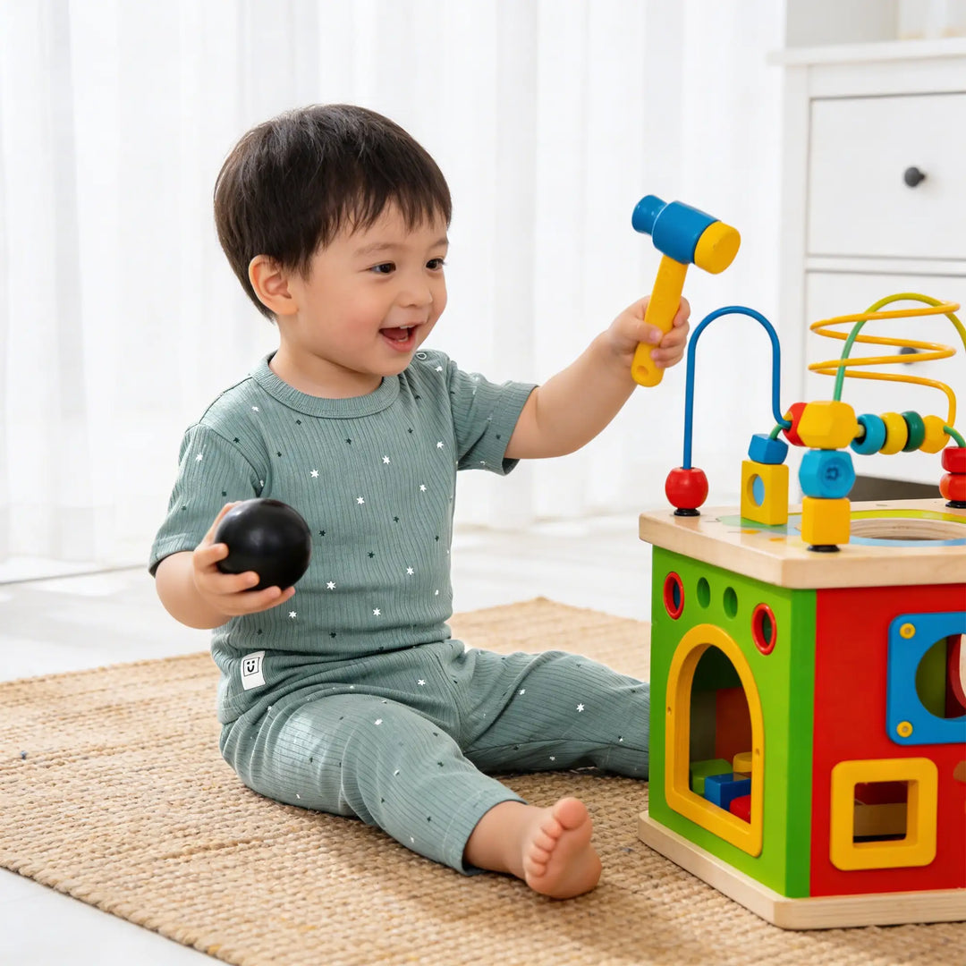 Babies Basic Ribbed Cotton Printed Short Sleeves T-shirt and Printed Pyjama Set