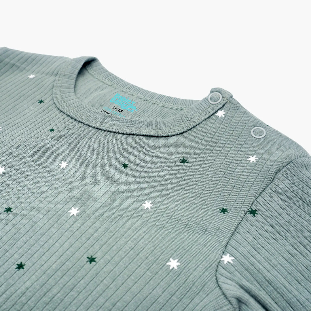 Babies Basic Ribbed Cotton Printed Short Sleeves T-shirt and Printed Pyjama Set