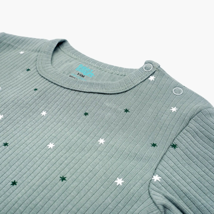 Babies Basic Ribbed Cotton Printed Short Sleeves T-shirt and Printed Pyjama Set