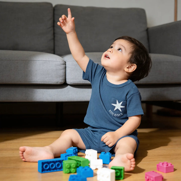 Babies Basic Ribbed Cotton Short Sleeves T-shirt and Plain Shorts Set