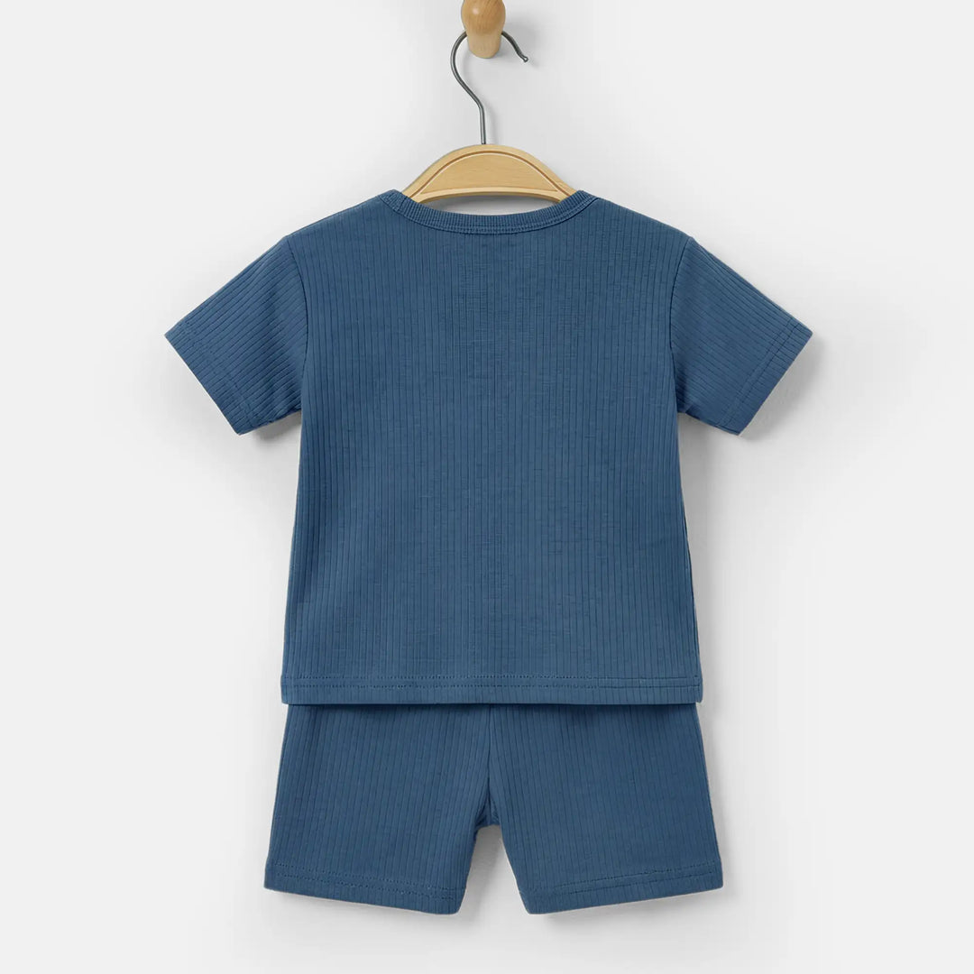 Babies Basic Ribbed Cotton Short Sleeves T-shirt and Plain Shorts Set