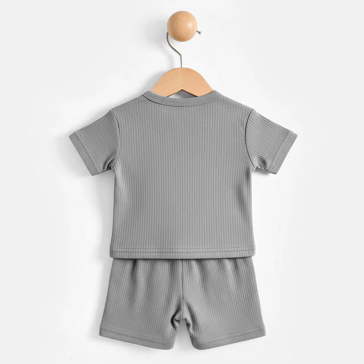 Babies Basic Ribbed Cotton Short Sleeves T-shirt and Plain Shorts Set