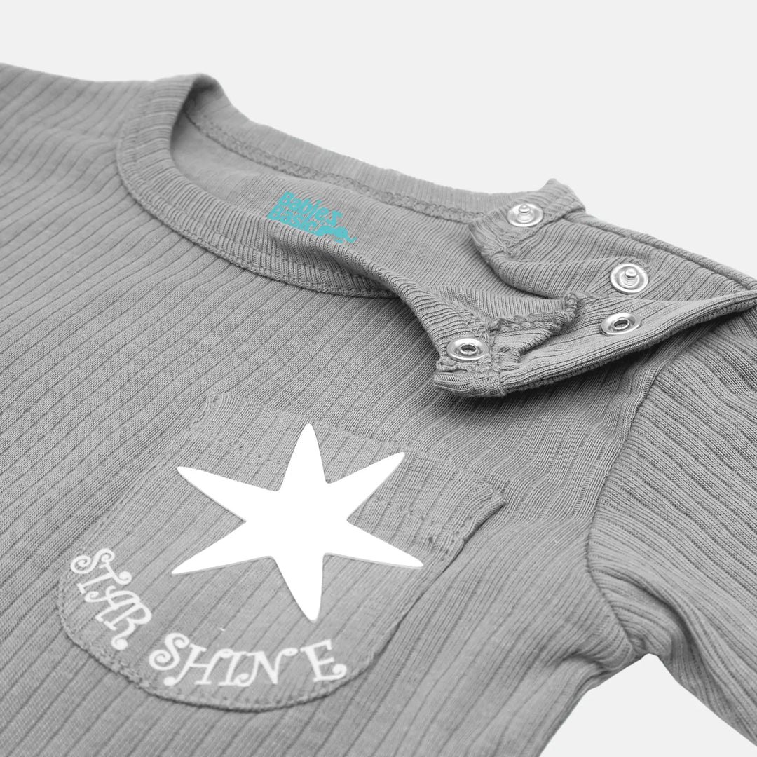 Babies Basic Ribbed Cotton Short Sleeves T-shirt and Plain Shorts Set