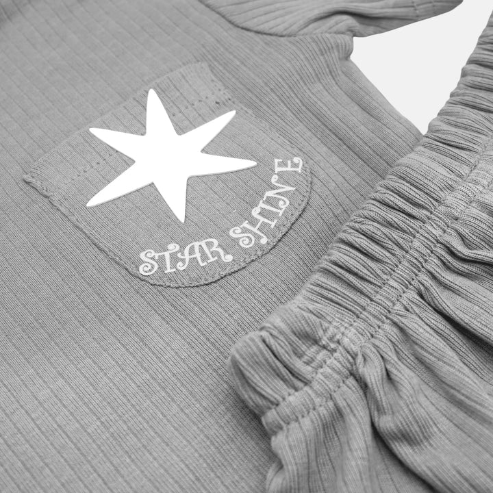 Babies Basic Ribbed Cotton Short Sleeves T-shirt and Plain Shorts Set
