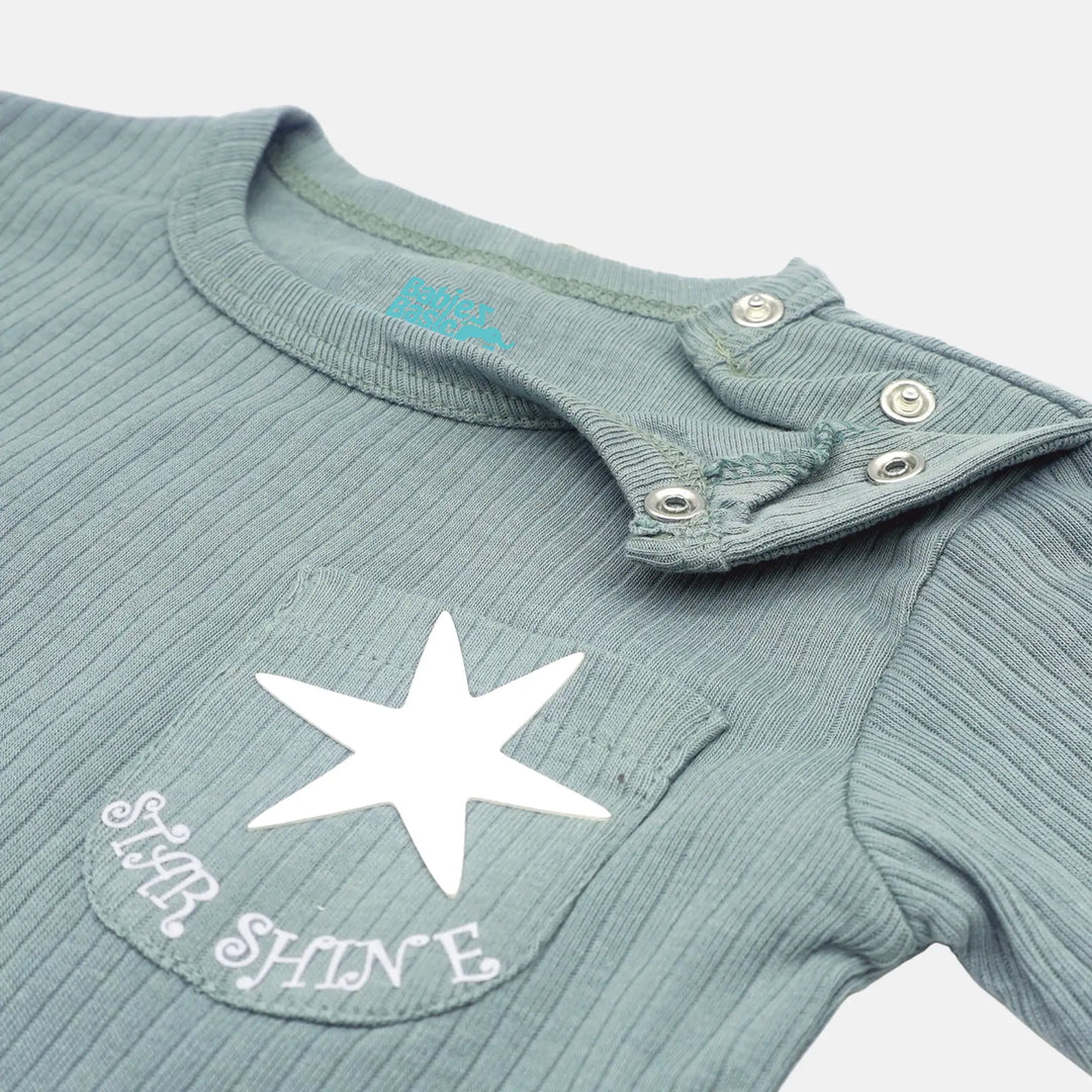 Babies Basic Ribbed Cotton Short Sleeves T-shirt and Plain Shorts Set