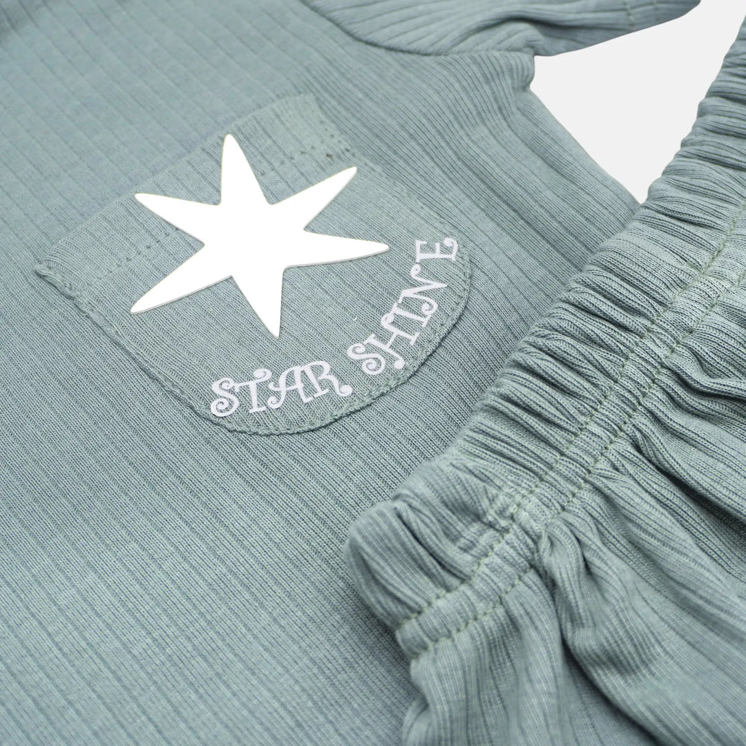 Babies Basic Ribbed Cotton Short Sleeves T-shirt and Plain Shorts Set