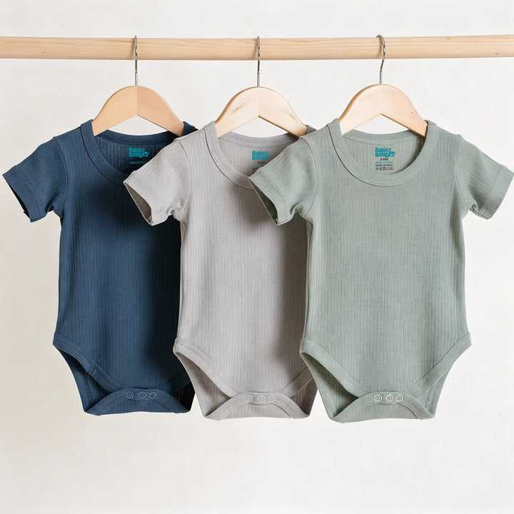 Babies Basic Ribbed Cotton Short Sleeves Romper / Bodysuit