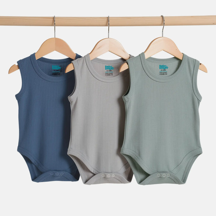 Babies Basic Ribbed Cotton Sleeveless Romper / Bodysuit