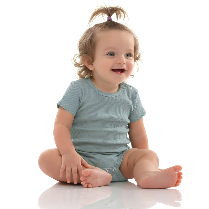 Babies Basic Ribbed Cotton Short Sleeves Romper