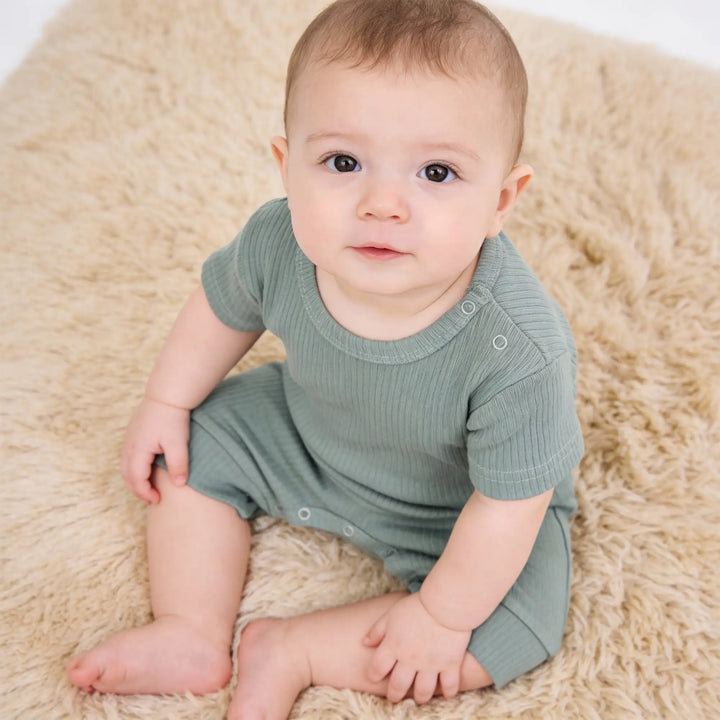 Babies Basic Ribbed Cotton Short Sleeves Romper