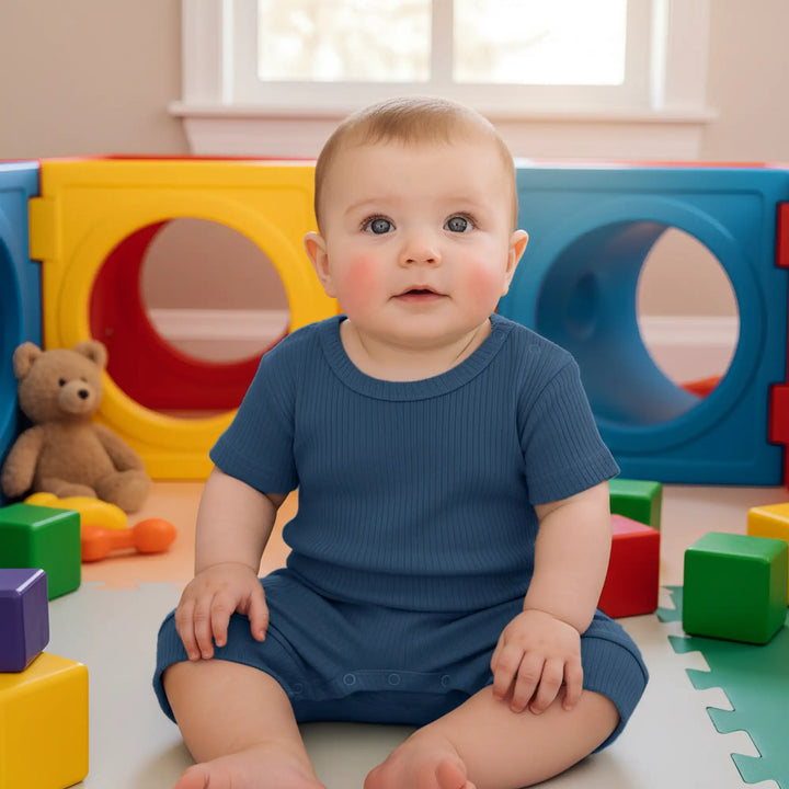 Babies Basic Ribbed Cotton Short Sleeves Romper