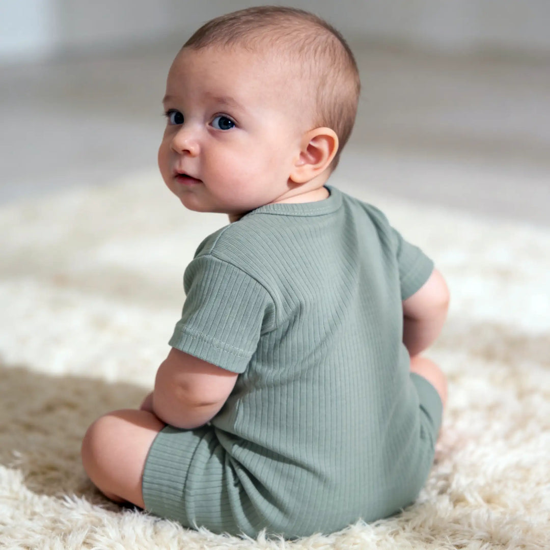 Babies Basic Ribbed Cotton Short Sleeves Romper