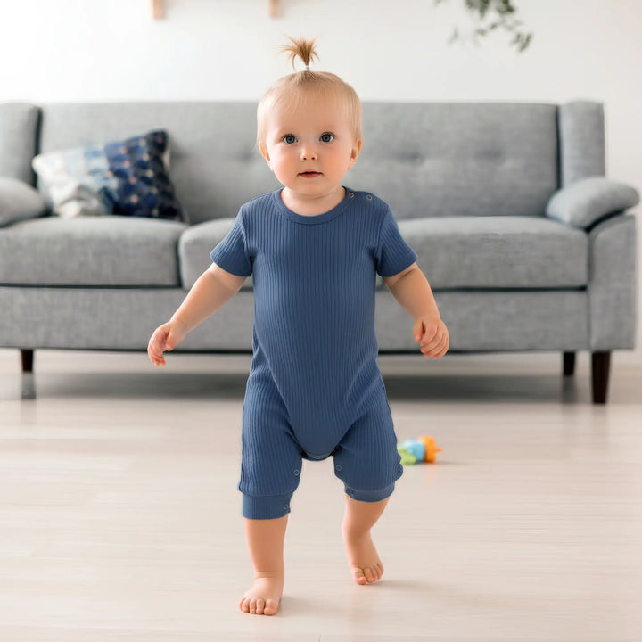 Babies Basic Ribbed Cotton Short Sleeves Romper