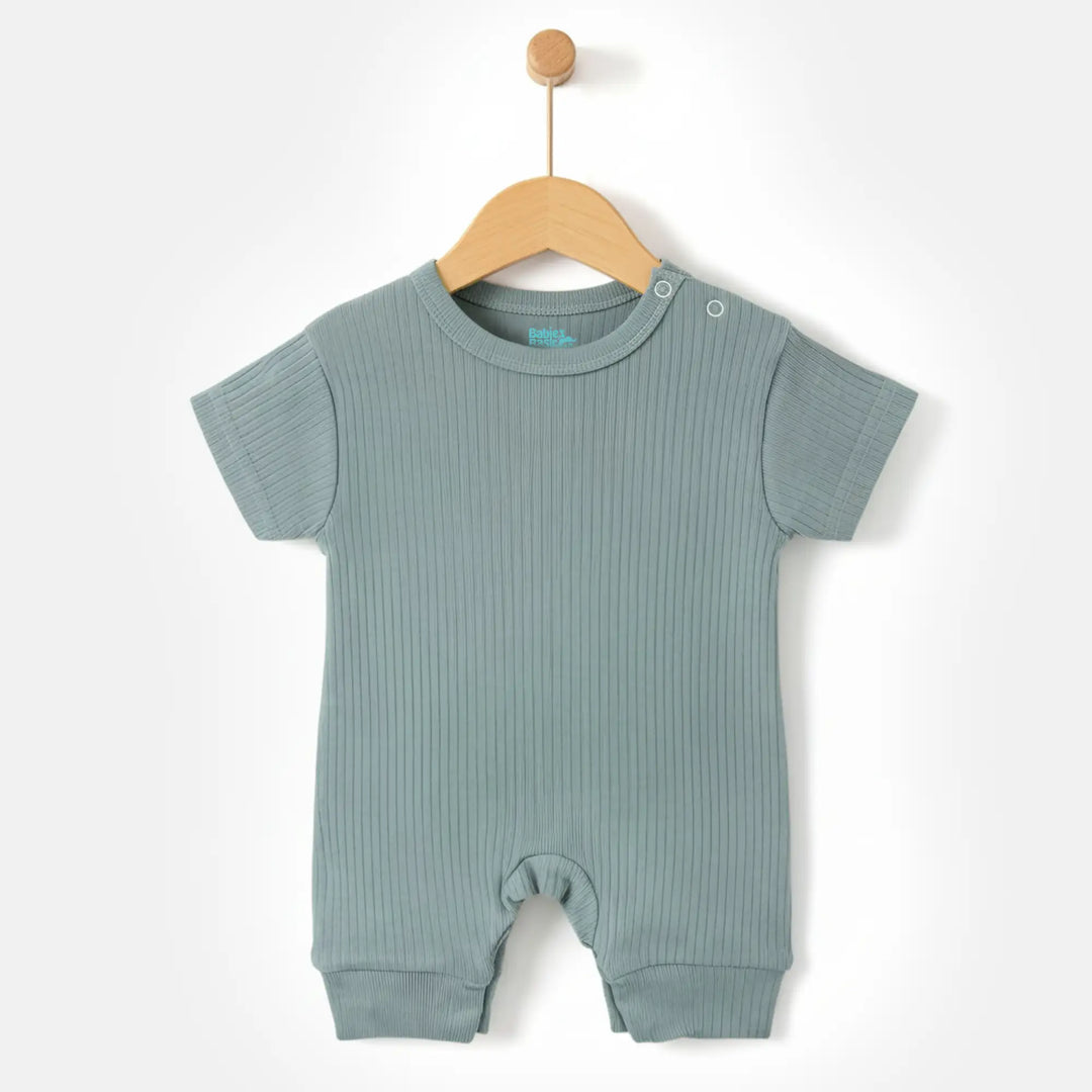 Babies Basic Ribbed Cotton Short Sleeves Romper