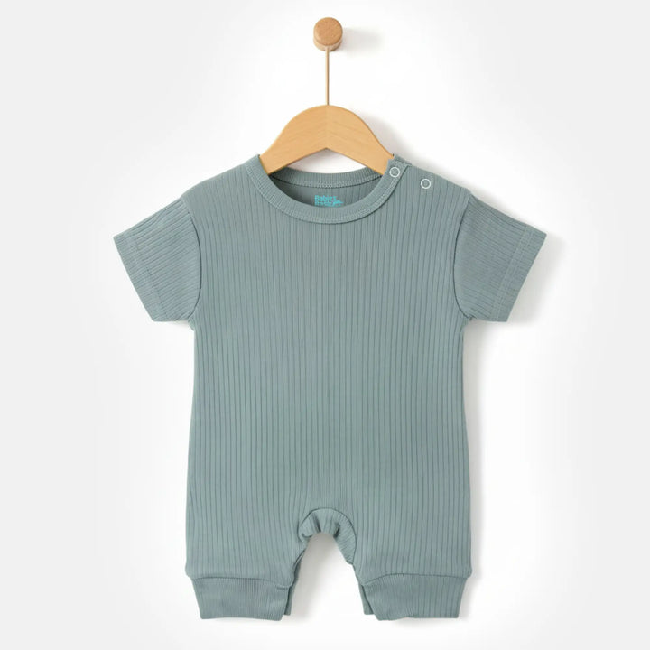 Babies Basic Ribbed Cotton Short Sleeves Romper