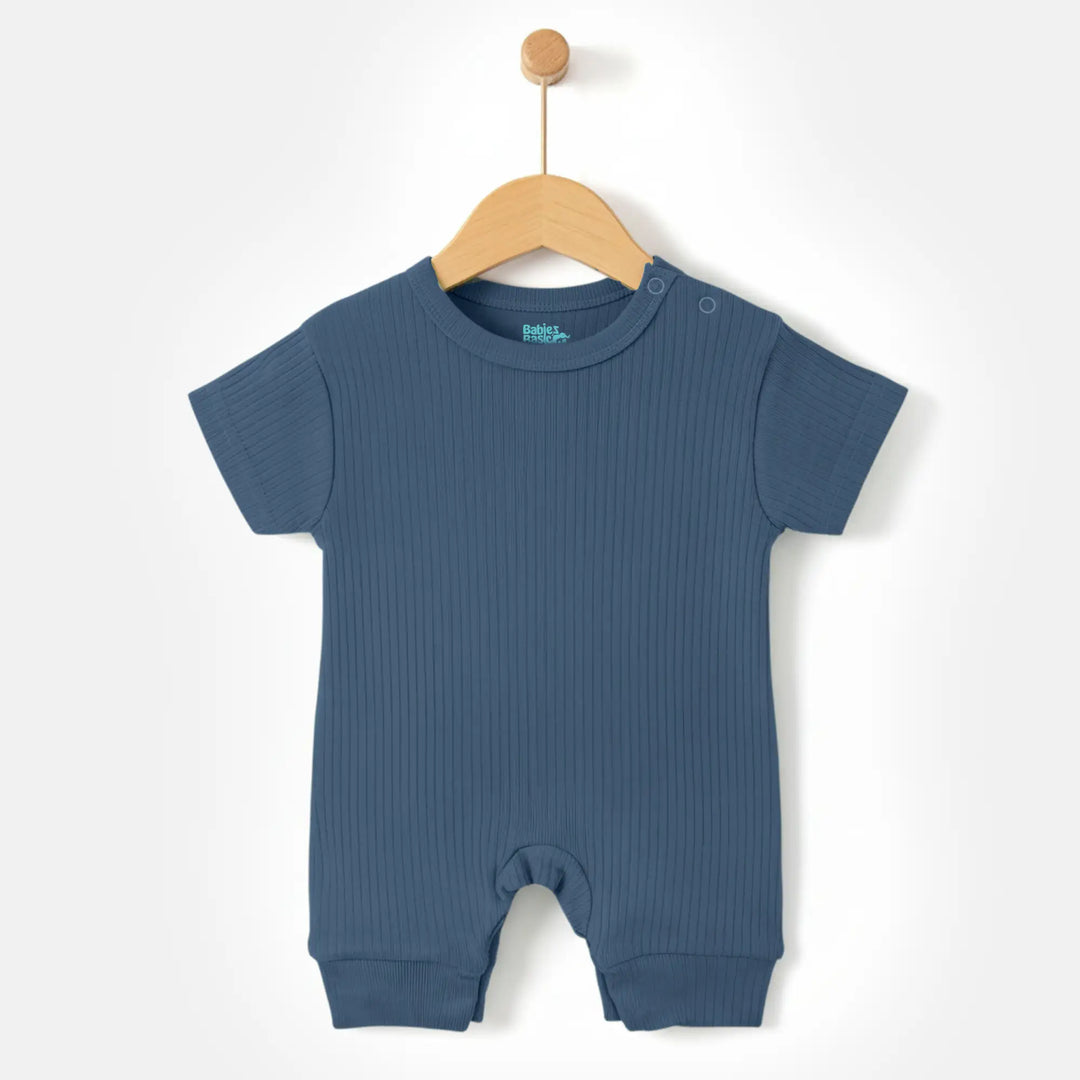 Babies Basic Ribbed Cotton Short Sleeves Romper