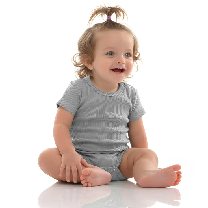 Babies Basic Ribbed Cotton Short Sleeves Romper