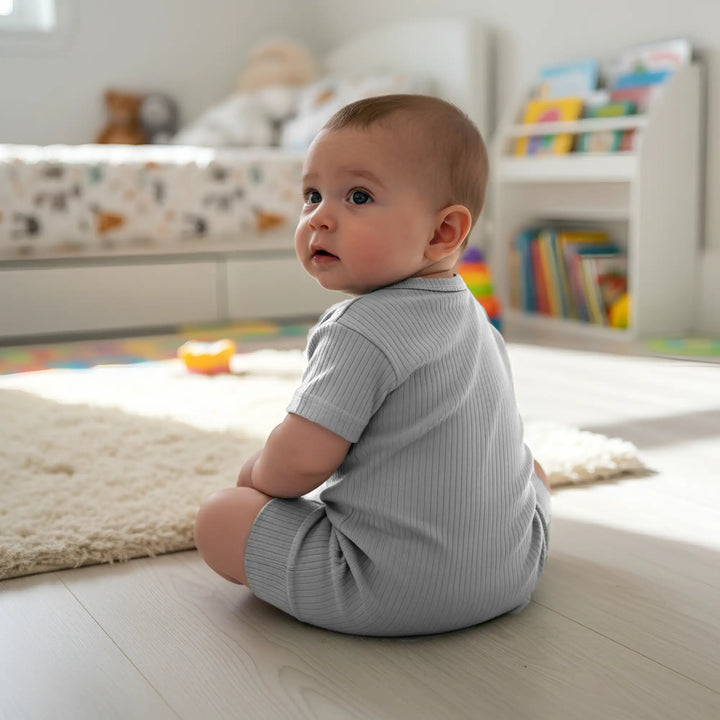 Babies Basic Ribbed Cotton Short Sleeves Romper