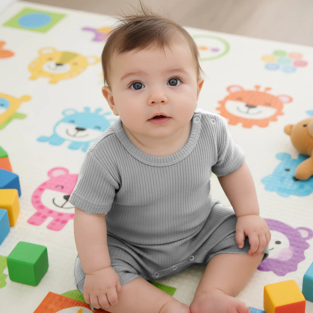 Babies Basic Ribbed Cotton Short Sleeves Romper